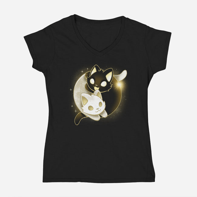 Eclipse Kittens-Womens-V-Neck-Tee-Vallina84