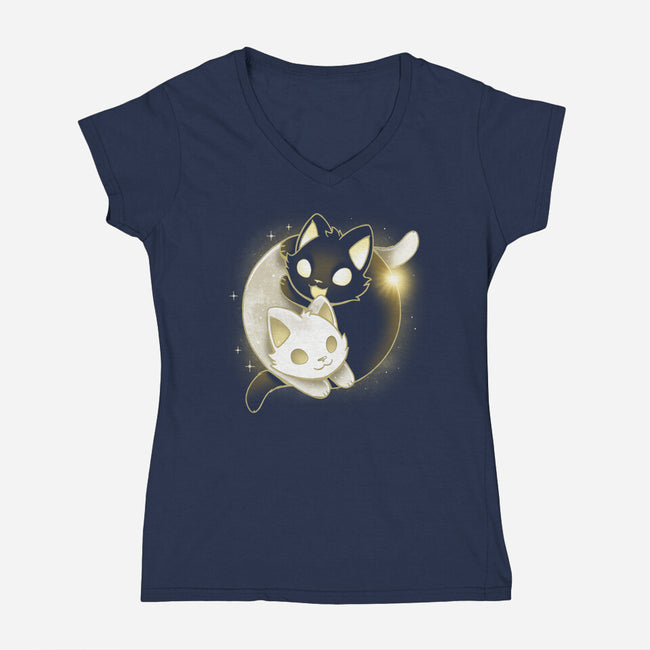 Eclipse Kittens-Womens-V-Neck-Tee-Vallina84