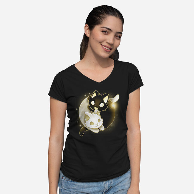 Eclipse Kittens-Womens-V-Neck-Tee-Vallina84
