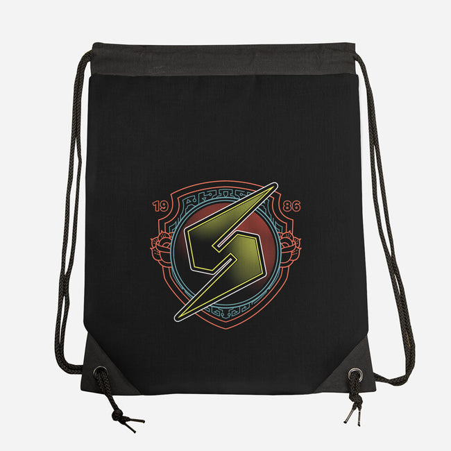 Neon Line-Art Samus Emblem-None-Drawstring-Bag-Astrobot Invention
