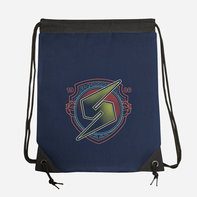 Neon Line-Art Samus Emblem-None-Drawstring-Bag-Astrobot Invention