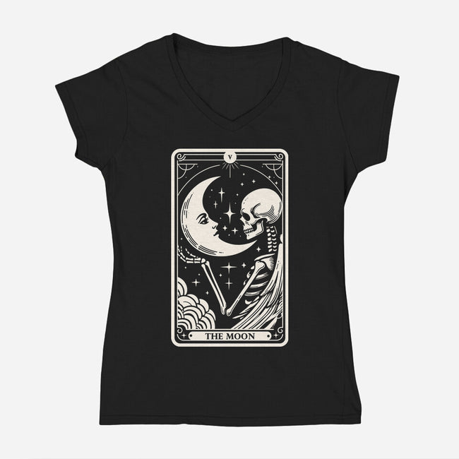 The Moon Tarot Skull-Womens-V-Neck-Tee-Eoli Studio