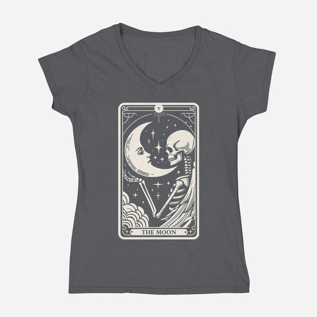 The Moon Tarot Skull-Womens-V-Neck-Tee-Eoli Studio