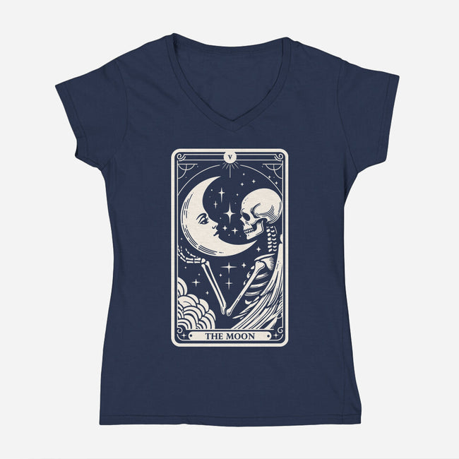 The Moon Tarot Skull-Womens-V-Neck-Tee-Eoli Studio