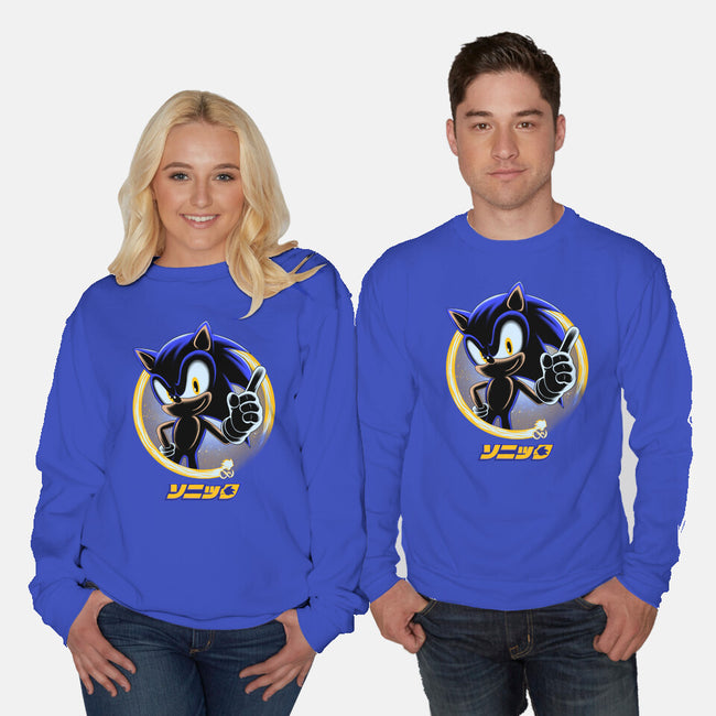 Blue Hedgehog-Unisex-Crew Neck-Sweatshirt-rmatix