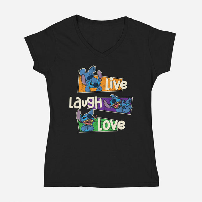 Live Laugh And Love Stitch-Womens-V-Neck-Tee-turborat14