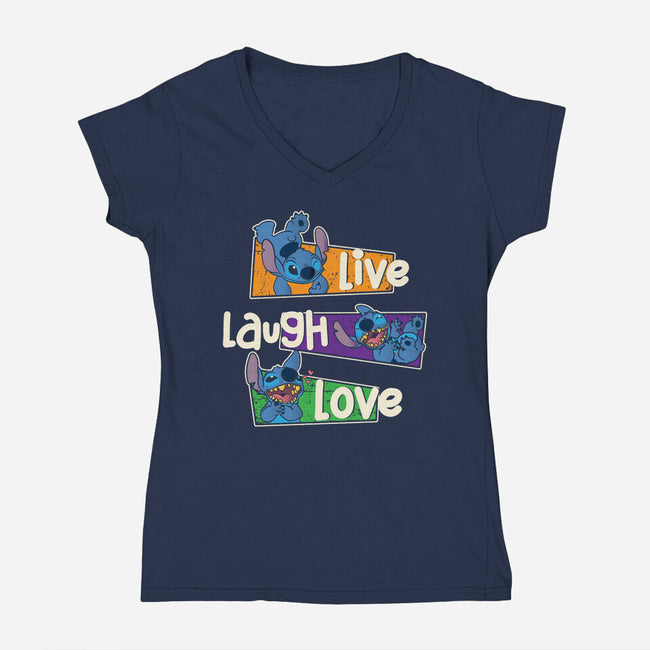 Live Laugh And Love Stitch-Womens-V-Neck-Tee-turborat14