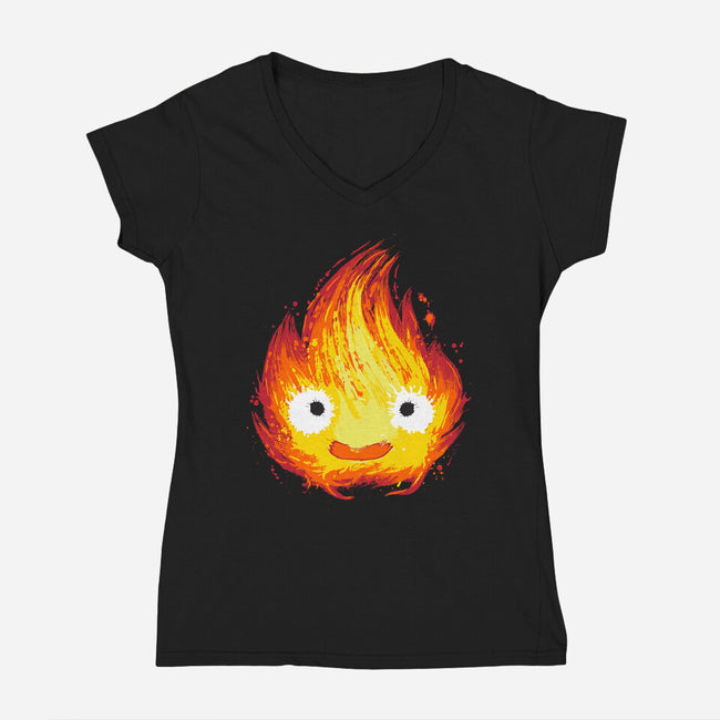 Fire Demon Painting-Womens-V-Neck-Tee-DrMonekers
