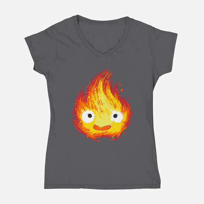 Fire Demon Painting-Womens-V-Neck-Tee-DrMonekers
