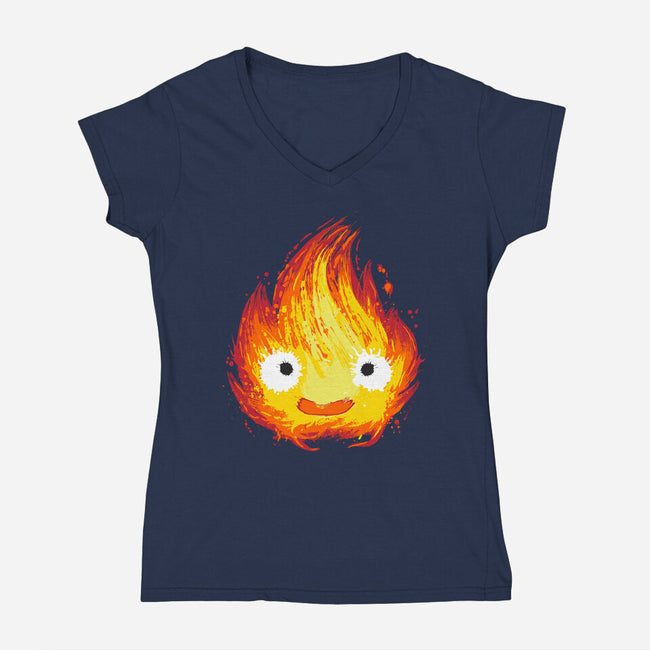 Fire Demon Painting-Womens-V-Neck-Tee-DrMonekers