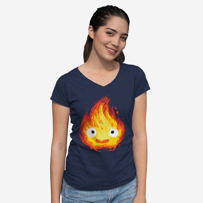 Fire Demon Painting-Womens-V-Neck-Tee-DrMonekers