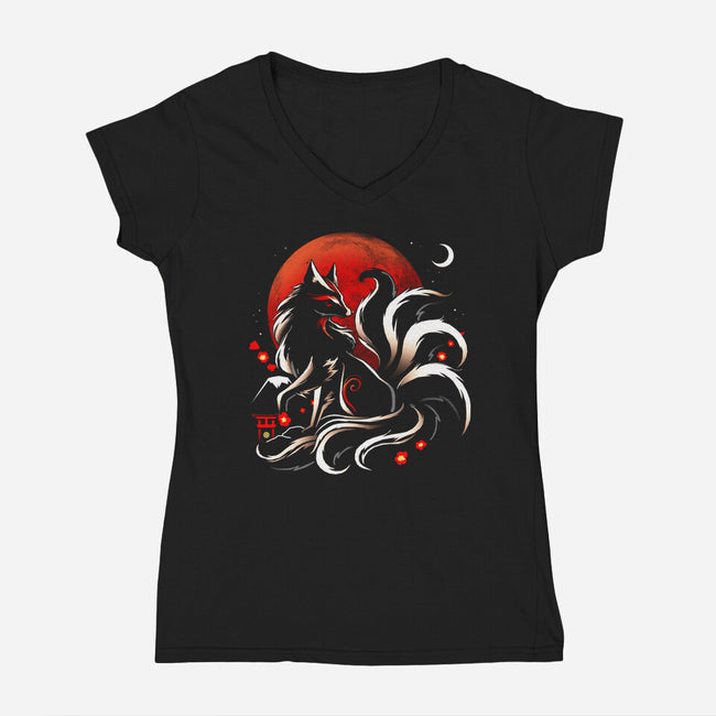 Kitsune Yokai-Womens-V-Neck-Tee-Vallina84
