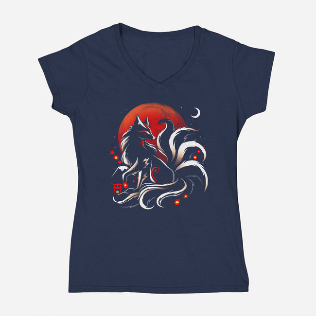 Kitsune Yokai-Womens-V-Neck-Tee-Vallina84