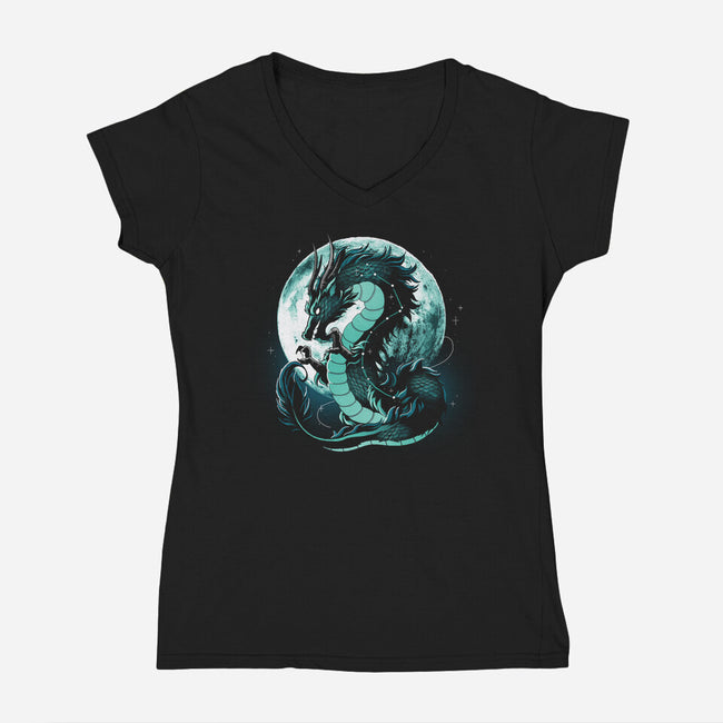 Dragon Moonlight-Womens-V-Neck-Tee-Vallina84