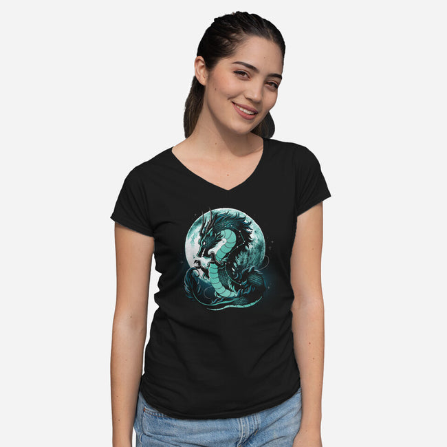 Dragon Moonlight-Womens-V-Neck-Tee-Vallina84