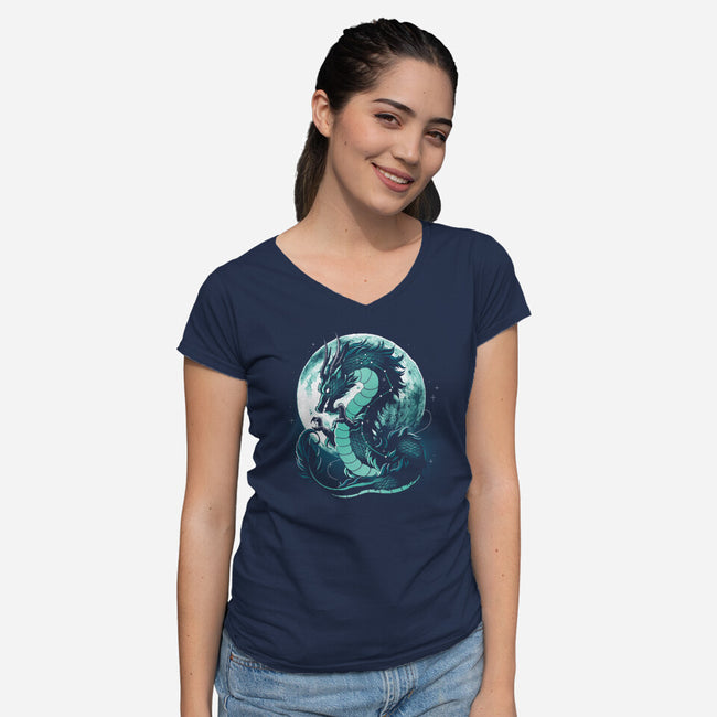 Dragon Moonlight-Womens-V-Neck-Tee-Vallina84