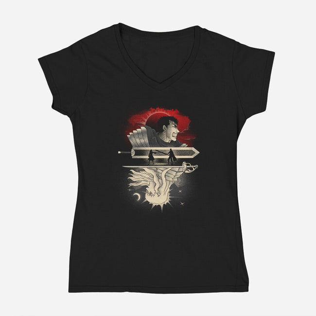 The Black Swordsman-Womens-V-Neck-Tee-grevalra