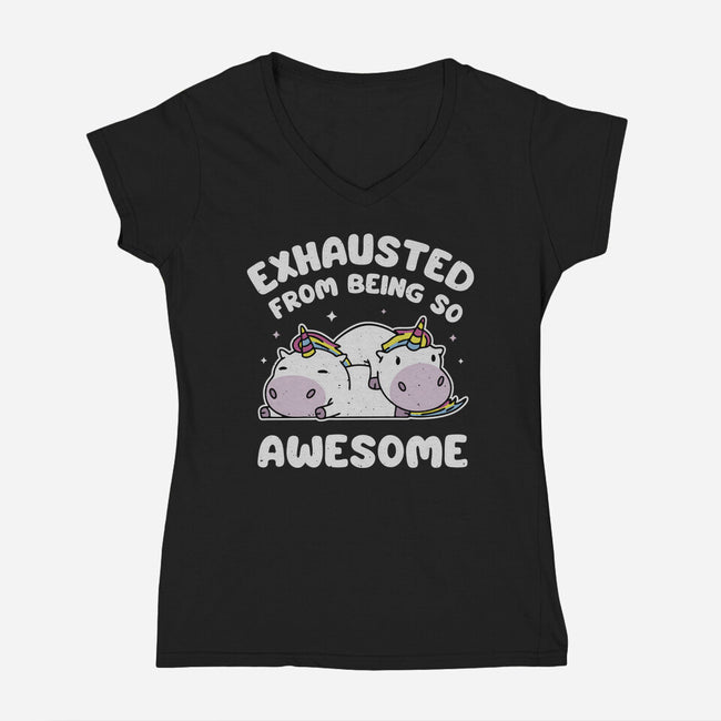 Exhausted From Being So Awesome-Womens-V-Neck-Tee-brunopires