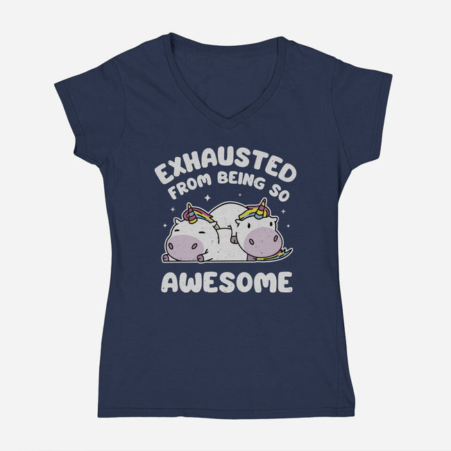 Exhausted From Being So Awesome-Womens-V-Neck-Tee-brunopires