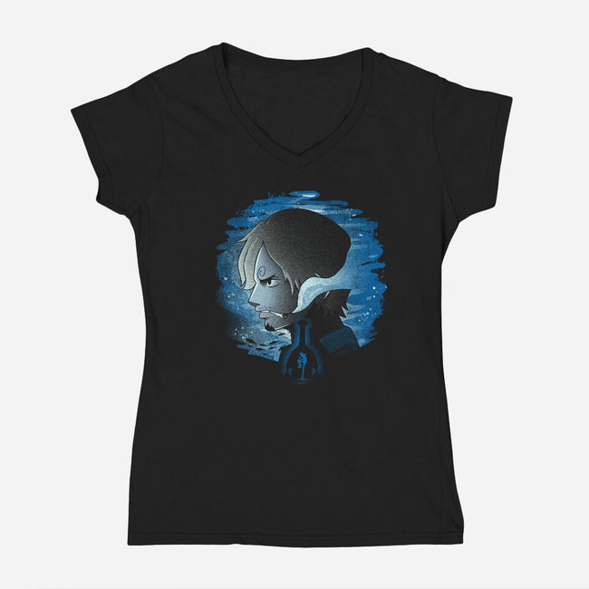Strawhat Cook-Womens-V-Neck-Tee-grevalra