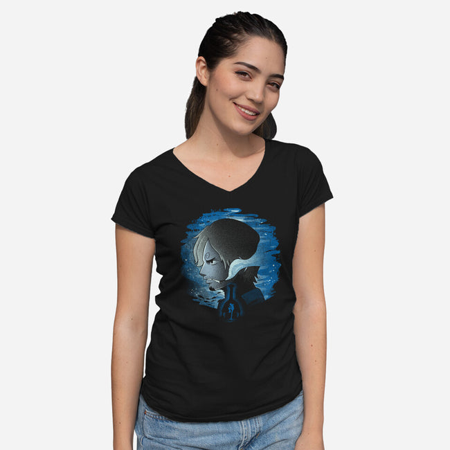 Strawhat Cook-Womens-V-Neck-Tee-grevalra