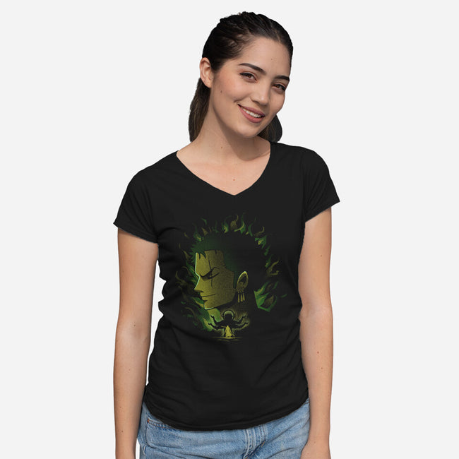 Strawhat Swordsman-Womens-V-Neck-Tee-grevalra