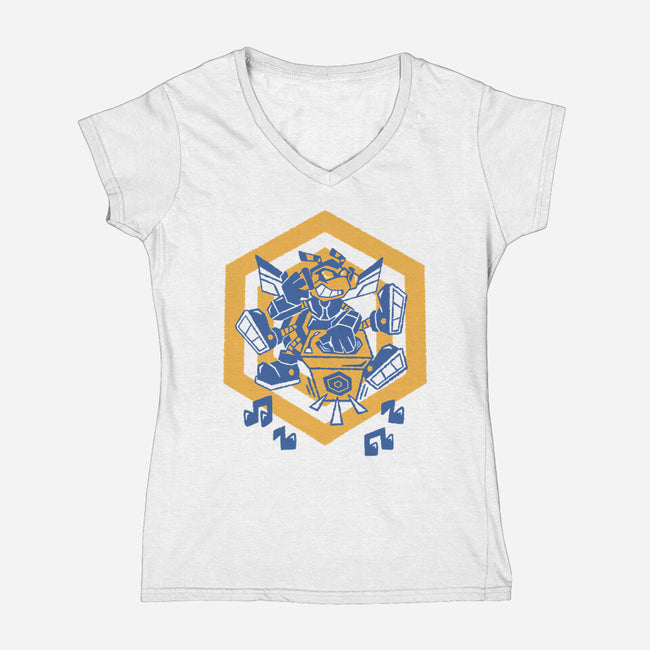 Buzzing Beats-Womens-V-Neck-Tee-Henrique Torres