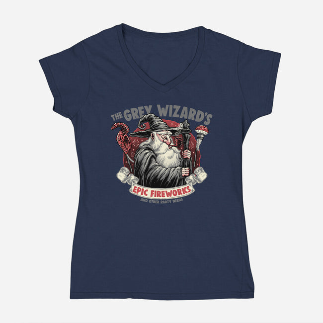 Grey Wizard Fireworks-Womens-V-Neck-Tee-momma_gorilla