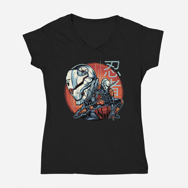 Forsaken Ninja-Womens-V-Neck-Tee-momma_gorilla