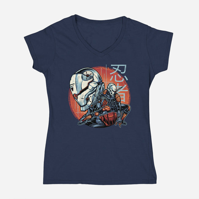 Forsaken Ninja-Womens-V-Neck-Tee-momma_gorilla
