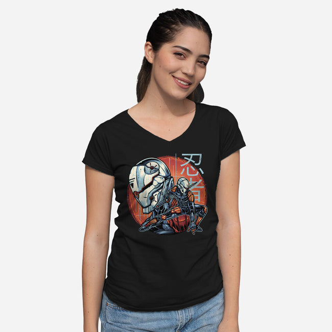 Forsaken Ninja-Womens-V-Neck-Tee-momma_gorilla