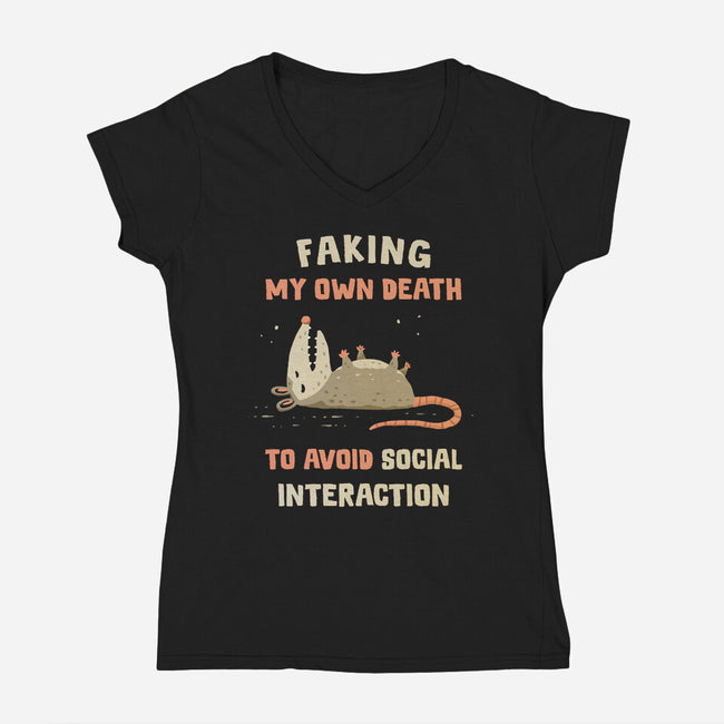 Avoiding Social Interaction-Womens-V-Neck-Tee-kg07