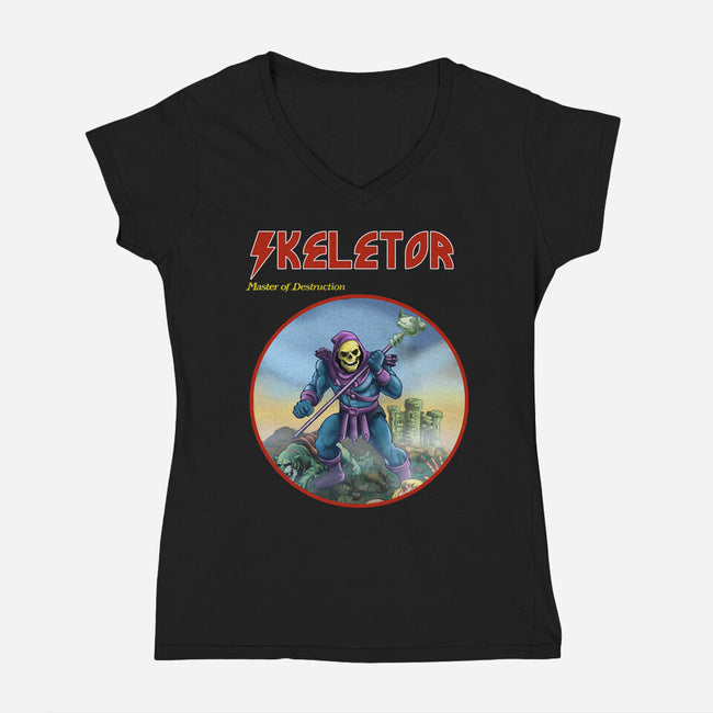 Skeletor Master Of Destruction-Womens-V-Neck-Tee-Diego Gurgell
