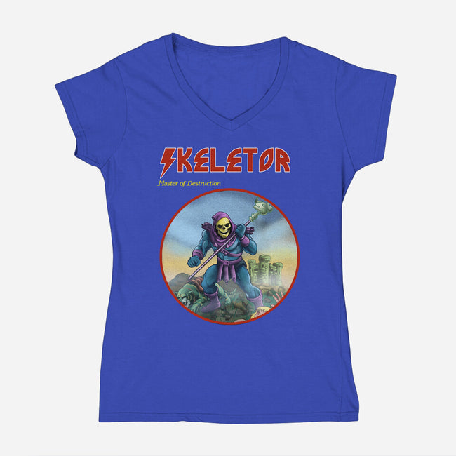 Skeletor Master Of Destruction-Womens-V-Neck-Tee-Diego Gurgell