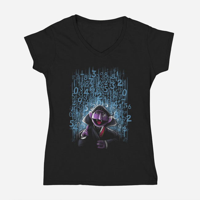 It's Raining Numbers-Womens-V-Neck-Tee-zascanauta