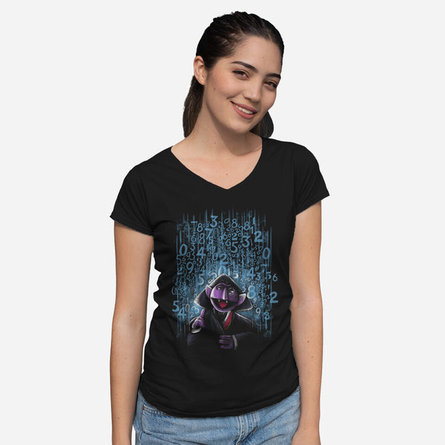 It's Raining Numbers-Womens-V-Neck-Tee-zascanauta