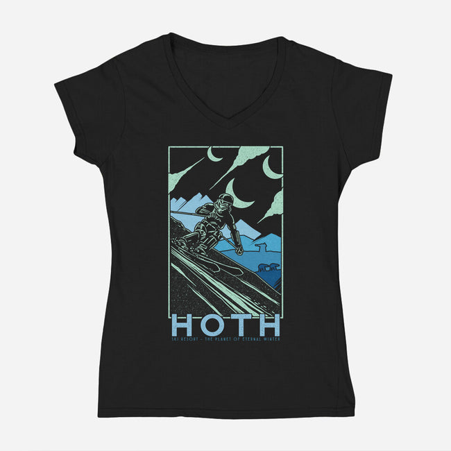 Hoth Ski Resort-Womens-V-Neck-Tee-sebasebi
