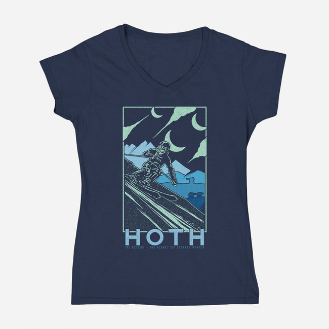 Hoth Ski Resort-Womens-V-Neck-Tee-sebasebi