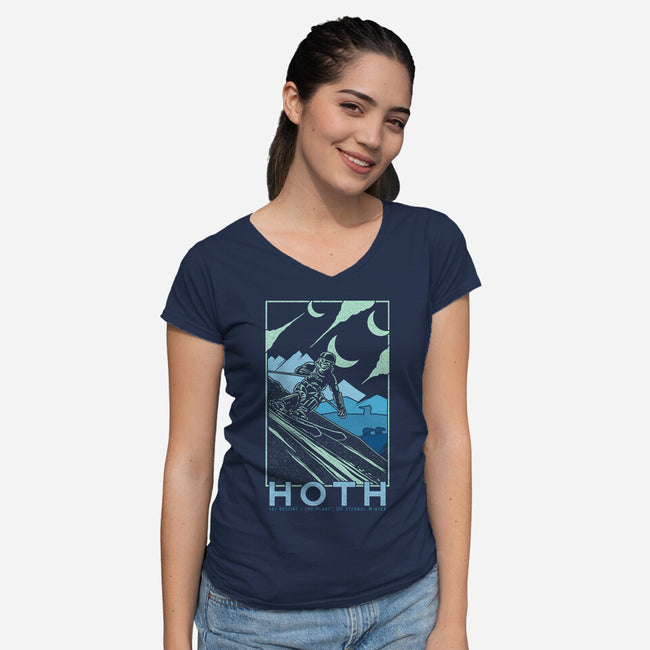 Hoth Ski Resort-Womens-V-Neck-Tee-sebasebi