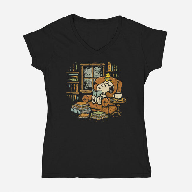 Rainy Day Reading-Womens-V-Neck-Tee-kg07