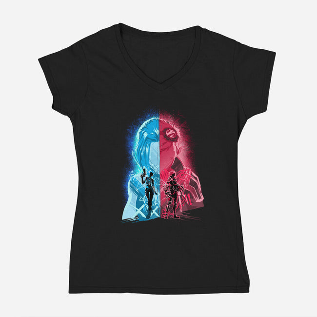 Heartsteel Sisters-Womens-V-Neck-Tee-hypertwenty