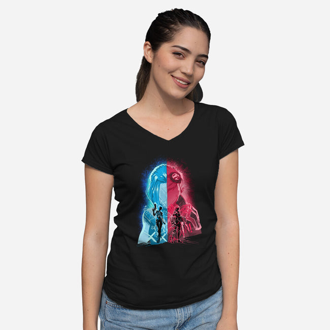 Heartsteel Sisters-Womens-V-Neck-Tee-hypertwenty