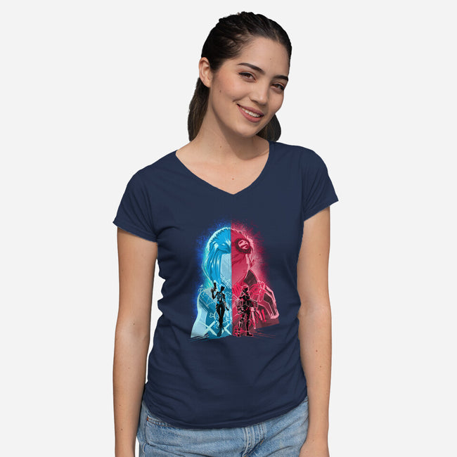 Heartsteel Sisters-Womens-V-Neck-Tee-hypertwenty