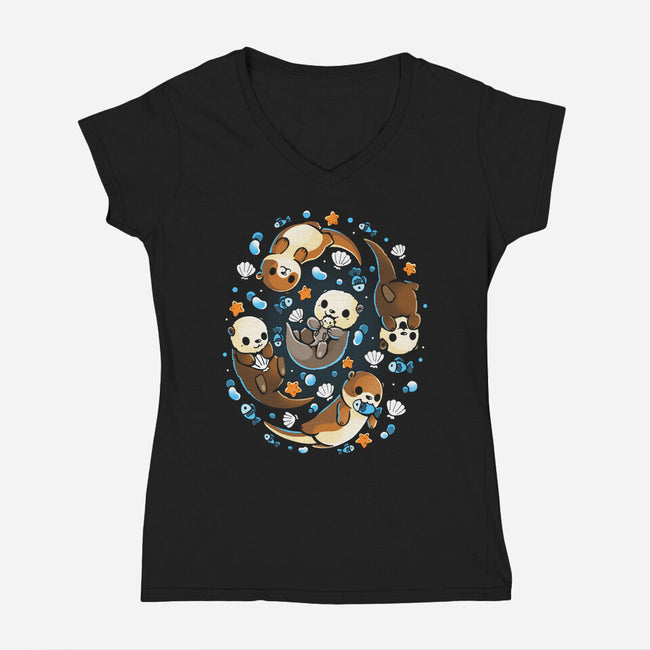 Otter Family-Womens-V-Neck-Tee-Vallina84