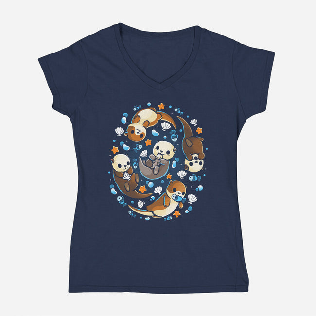 Otter Family-Womens-V-Neck-Tee-Vallina84