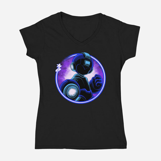 Blue Metal Hero-Womens-V-Neck-Tee-rmatix