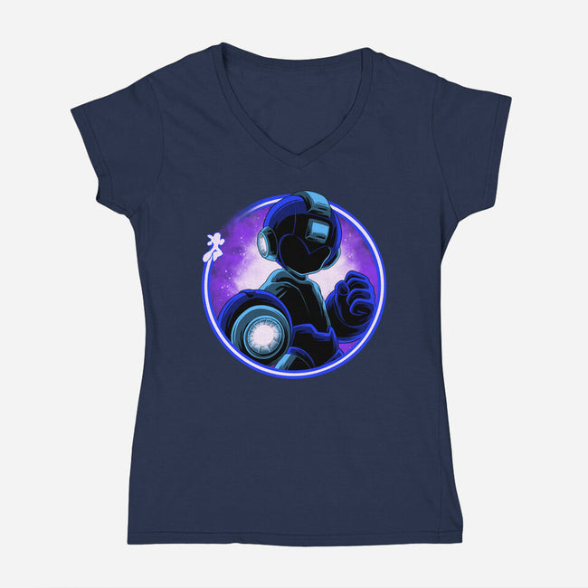 Blue Metal Hero-Womens-V-Neck-Tee-rmatix