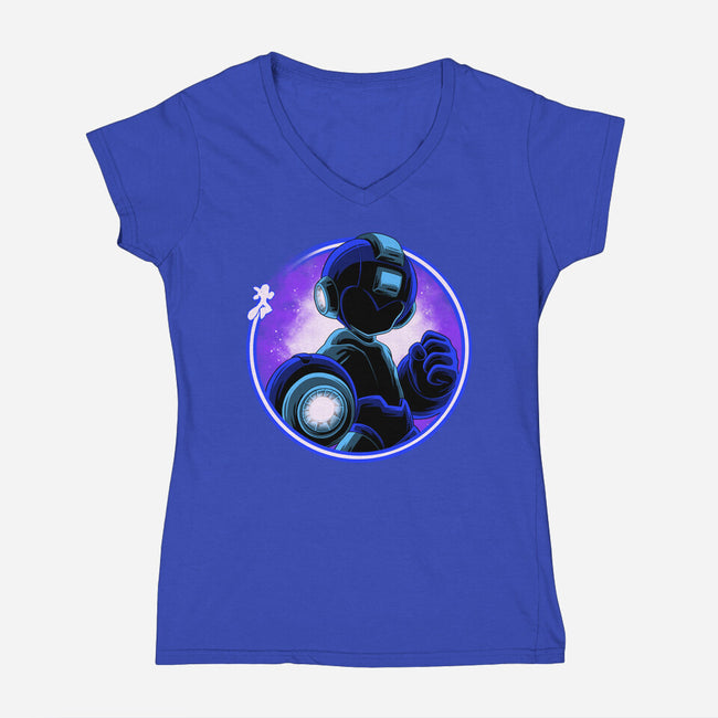 Blue Metal Hero-Womens-V-Neck-Tee-rmatix