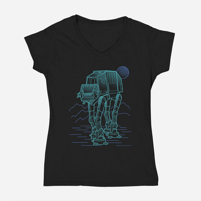 Neon Line-Art Armored Walker-Womens-V-Neck-Tee-Astrobot Invention