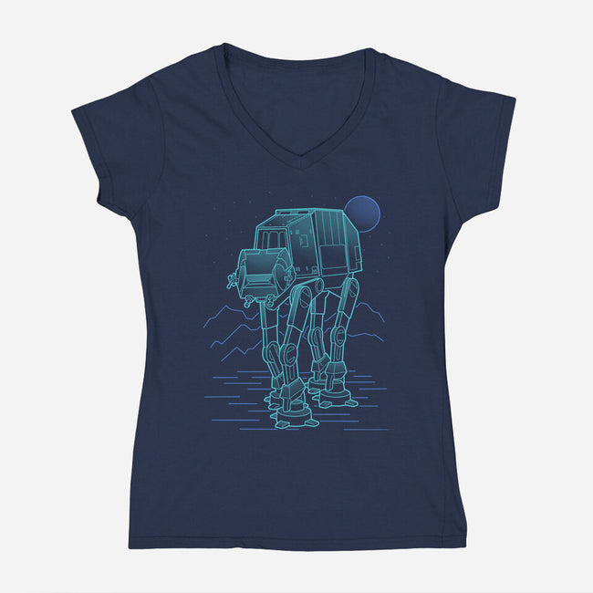 Neon Line-Art Armored Walker-Womens-V-Neck-Tee-Astrobot Invention